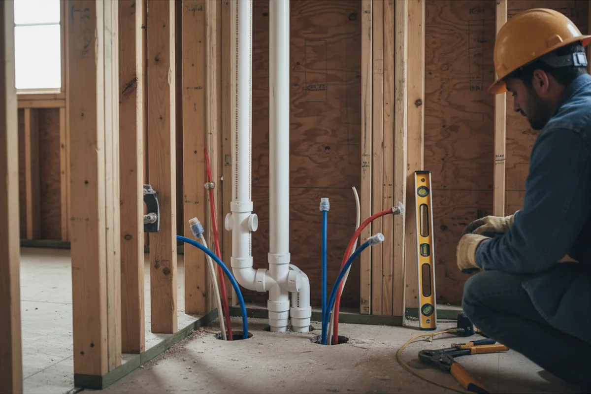 Drain and supply rough-in during Leak Detection in Simonton